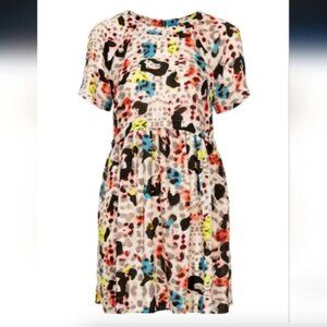 Topshop Multicolor Leopard Print Short-Sleeve Tunic Dress Size 4